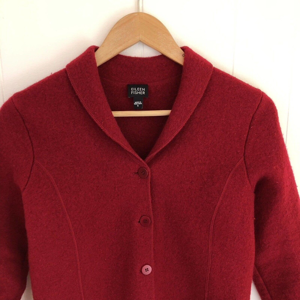 Eileen Fisher Red Button-Front Wool Coat - Picture 2 of 10